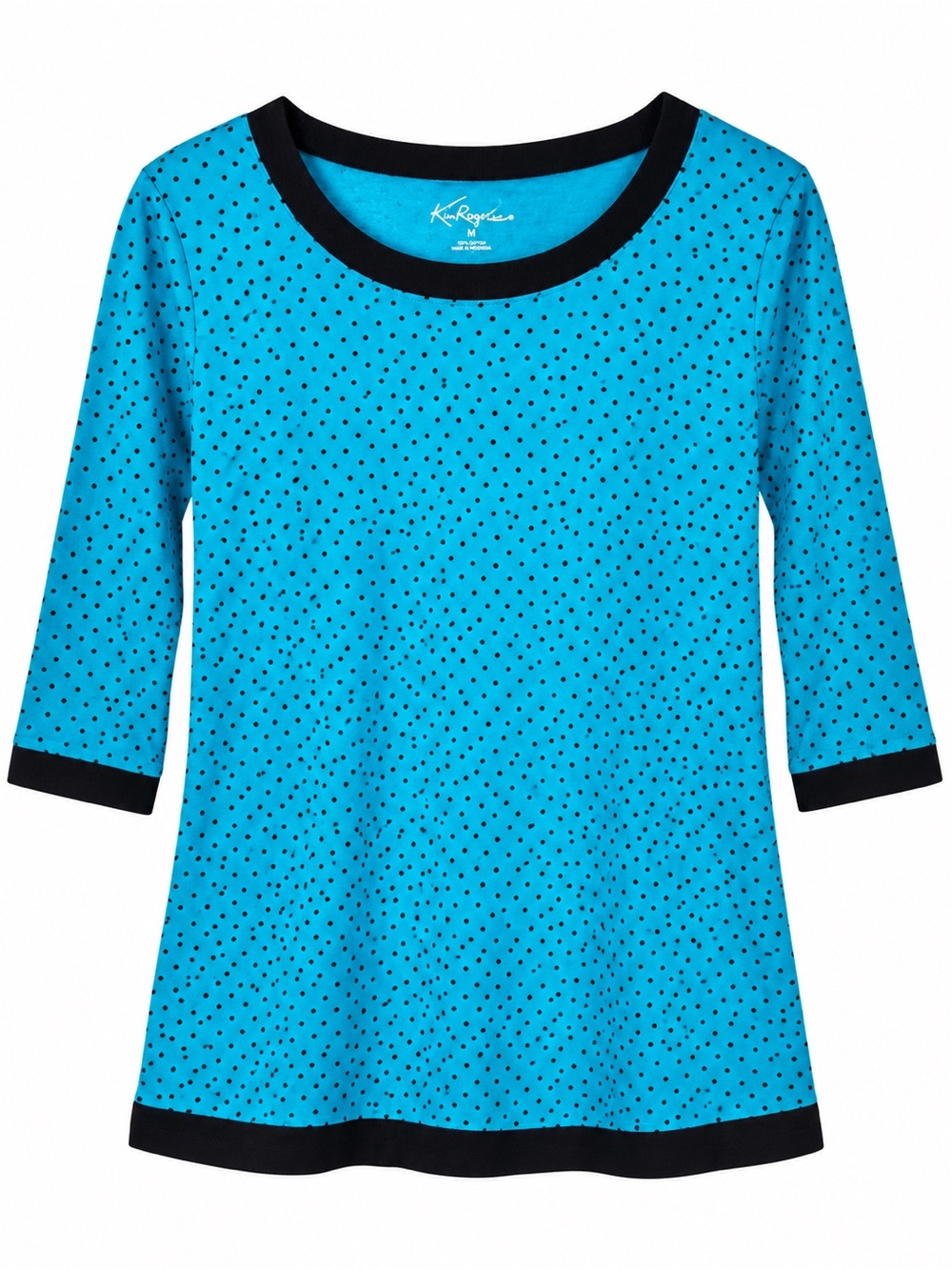 Kim Rogers Polka Dot Contrast Trim Tunic Top Size Medium